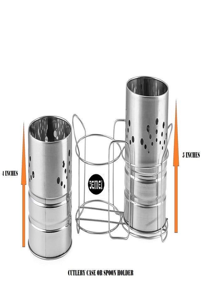 JEMEI Cutlery Holder with Spoon Forks Stand | Stainless Steel Multipurpose Organizer for Kitchen & Home | Spoon Stand, Toothbrush Holder, Kitchen Organizer | Spoons, Forks, Knives, Spatulas Holder - Image 2